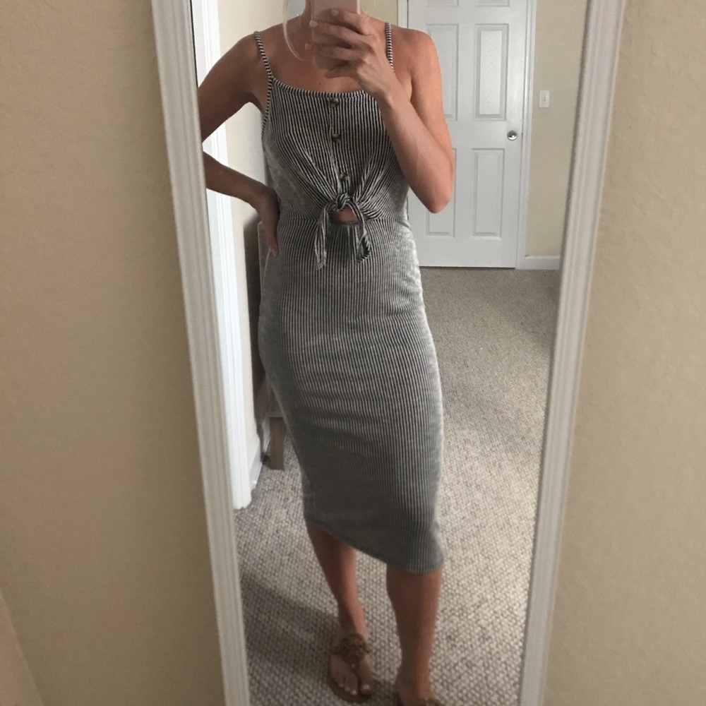 Striped cut out midi dress